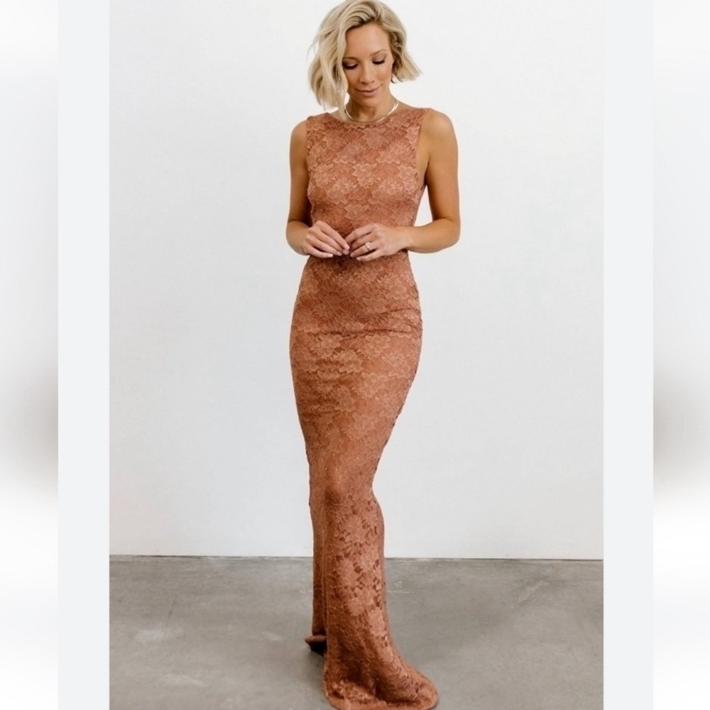 Baltic Born Sparkly Mermaid Maxi Gown Copper Swoop Back Glitter Size XS